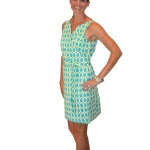 Gretchen Scott Retro Geometric Blue Green Sleeveless  Dress Women S Small